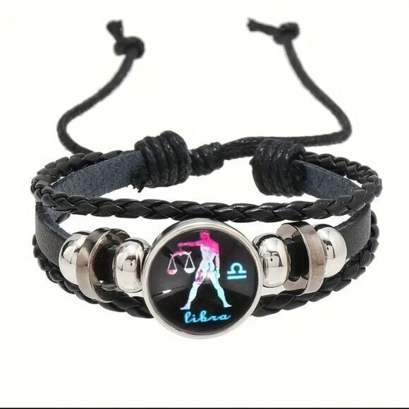 Libra Zodiac Bracelet Handwoven Wax Rope and Leather Unisex - Picture 6 of 6